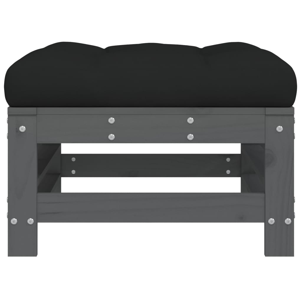 Garden Footstools with Cushions 2pcs Grey Solid Wood Pine